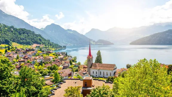 Weggis town and lake Lucerne