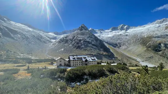 Historic Berlinerhütte on a high mountain walk