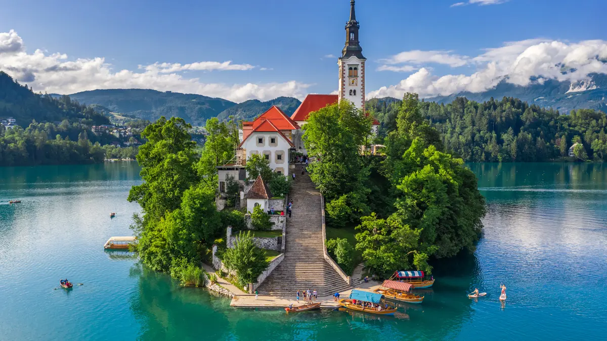 Lake Bled island close up 