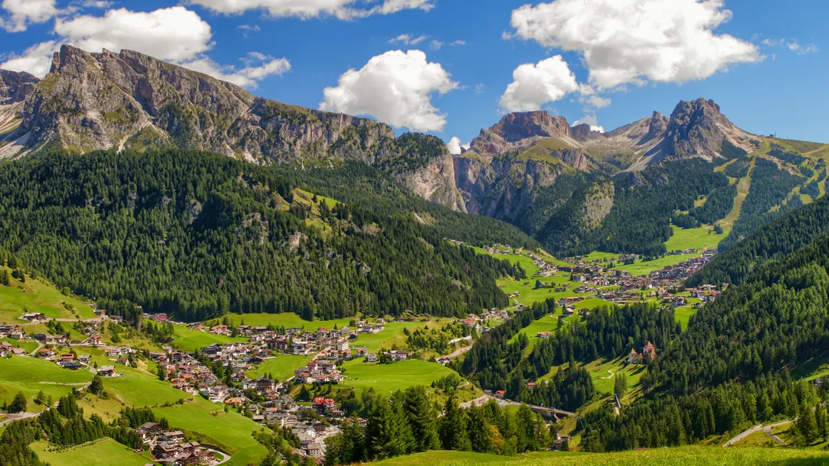 Selva, Val Gardena, Dolomites, Panoramic View Of Selva Town