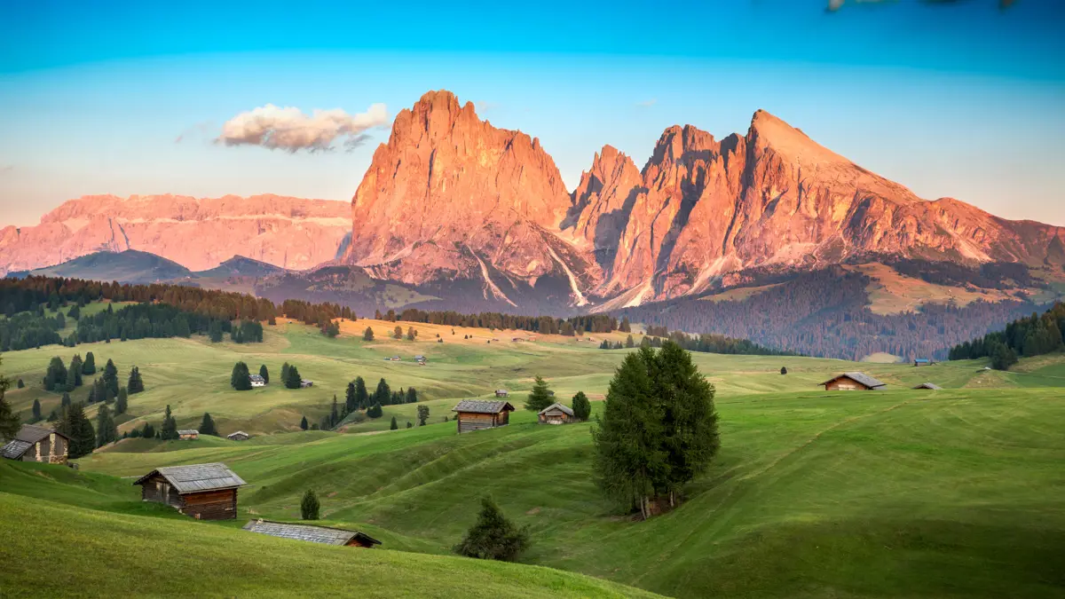 Dolomite Mountain View at Sunset, Summer Holidays in Selva, Italy