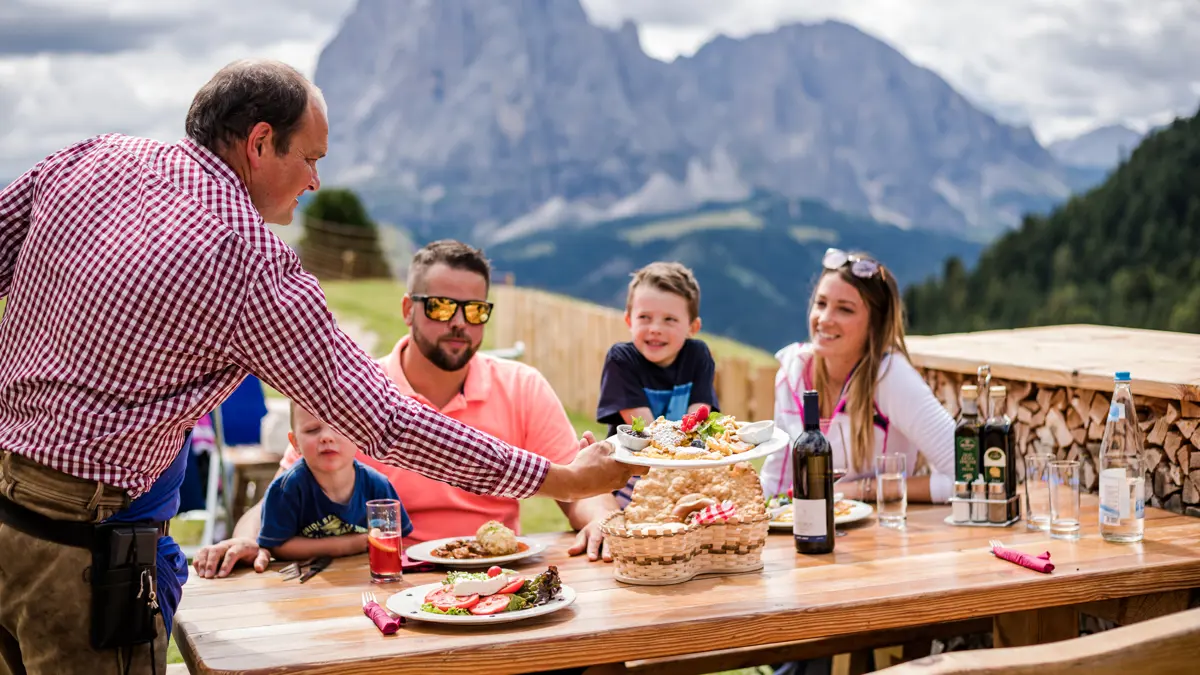 Family Lunch in a Mountain Hut, Dolomites, Italy