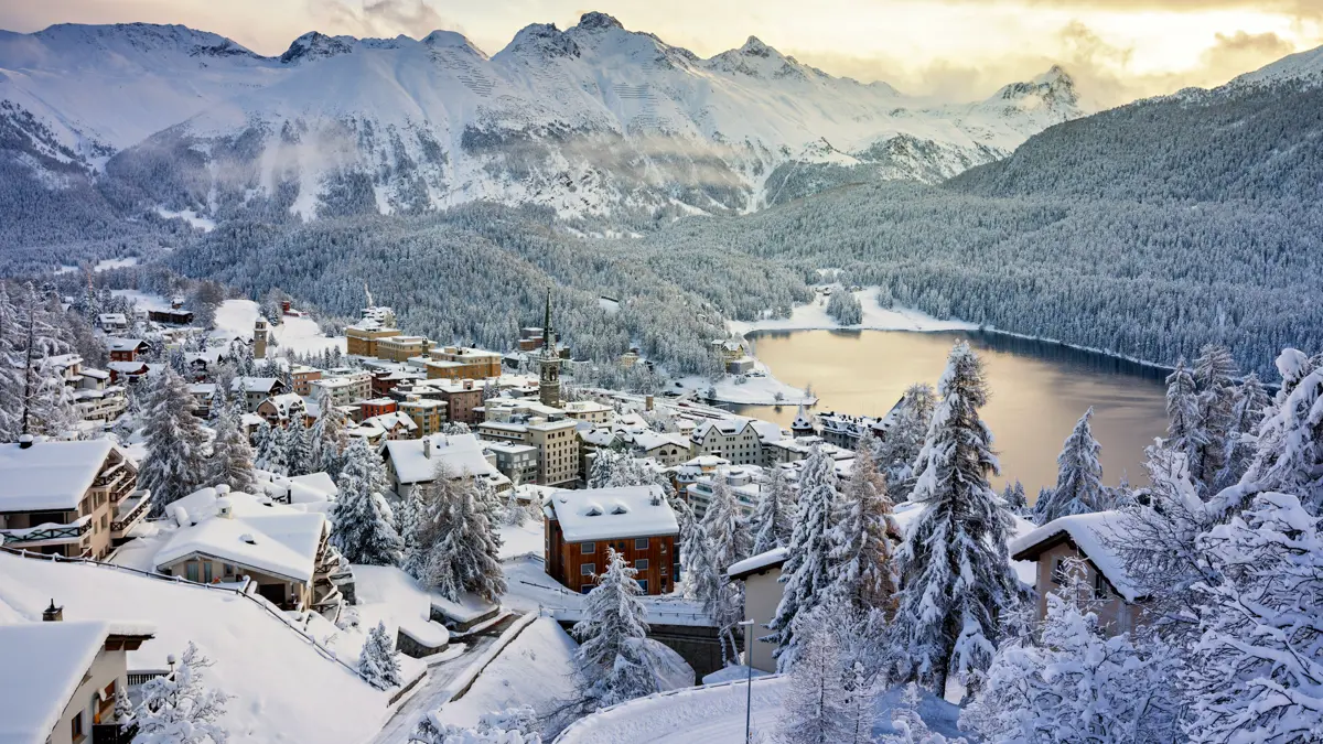 View over St Moritz and lake